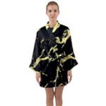 Marble Black, Kiss, Gold, Pretty Long Sleeve Satin Kimono