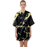 Marble Black, Kiss, Gold, Pretty Half Sleeve Satin Kimono 