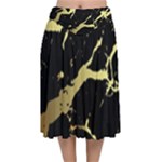 Marble Black, Kiss, Gold, Pretty Velvet Flared Midi Skirt