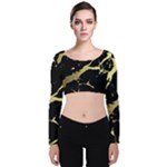 Marble Black, Kiss, Gold, Pretty Velvet Long Sleeve Crop Top