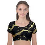 Marble Black, Kiss, Gold, Pretty Velvet Short Sleeve Crop Top 