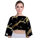 Marble Black, Kiss, Gold, Pretty Tie Back Butterfly Sleeve Chiffon Top