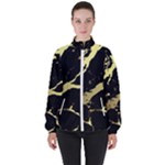 Marble Black, Kiss, Gold, Pretty Women s High Neck Windbreaker