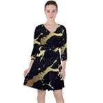 Marble Black, Kiss, Gold, Pretty Quarter Sleeve Ruffle Waist Dress