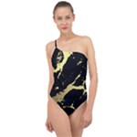 Marble Black, Kiss, Gold, Pretty Classic One Shoulder Swimsuit