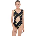 Marble Black, Kiss, Gold, Pretty Center Cut Out Swimsuit