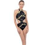 Marble Black, Kiss, Gold, Pretty Halter Side Cut Swimsuit