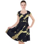 Marble Black, Kiss, Gold, Pretty Cap Sleeve Midi Dress