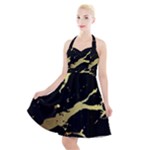 Marble Black, Kiss, Gold, Pretty Halter Party Swing Dress 