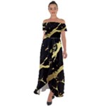 Marble Black, Kiss, Gold, Pretty Off Shoulder Open Front Chiffon Dress