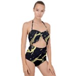 Marble Black, Kiss, Gold, Pretty Scallop Top Cut Out Swimsuit