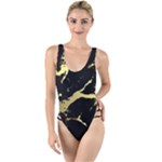 Marble Black, Kiss, Gold, Pretty High Leg Strappy Swimsuit