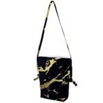 Marble Black, Kiss, Gold, Pretty Folding Shoulder Bag