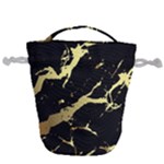 Marble Black, Kiss, Gold, Pretty Drawstring Bucket Bag