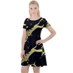 Marble Black, Kiss, Gold, Pretty Cap Sleeve Velour Dress 