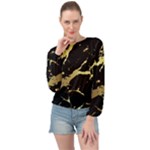 Marble Black, Kiss, Gold, Pretty Banded Bottom Chiffon Top