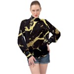 Marble Black, Kiss, Gold, Pretty High Neck Long Sleeve Chiffon Top