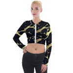 Marble Black, Kiss, Gold, Pretty Long Sleeve Cropped Velvet Jacket