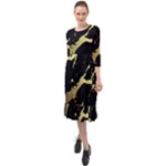 Marble Black, Kiss, Gold, Pretty Ruffle End Midi Chiffon Dress