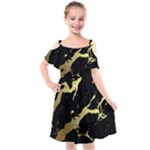 Marble Black, Kiss, Gold, Pretty Kids  Cut Out Shoulders Chiffon Dress