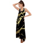 Marble Black, Kiss, Gold, Pretty V-Neck Chiffon Maxi Dress