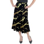 Marble Black, Kiss, Gold, Pretty Midi Mermaid Skirt