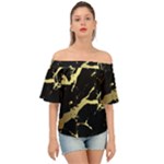 Marble Black, Kiss, Gold, Pretty Off Shoulder Short Sleeve Top