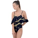 Marble Black, Kiss, Gold, Pretty Drape Piece Swimsuit