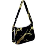 Marble Black, Kiss, Gold, Pretty Zip Up Shoulder Bag