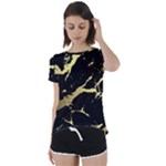 Marble Black, Kiss, Gold, Pretty Short Sleeve Open Back T-Shirt