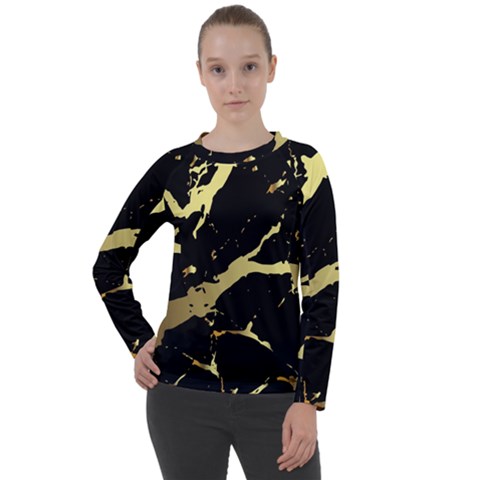 Marble Black, Kiss, Gold, Pretty Women s Long Sleeve Raglan T