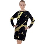 Marble Black, Kiss, Gold, Pretty Long Sleeve Hoodie Dress