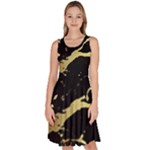 Marble Black, Kiss, Gold, Pretty Knee Length Skater Dress With Pockets