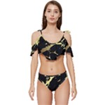 Marble Black, Kiss, Gold, Pretty Ruffle Edge Tie Up Bikini Set	