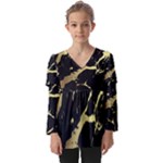 Marble Black, Kiss, Gold, Pretty Kids  V Neck Casual Top