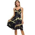 Marble Black, Kiss, Gold, Pretty Sleeveless Tie Front Chiffon Dress