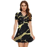 Marble Black, Kiss, Gold, Pretty V-Neck High Waist Chiffon Mini Dress