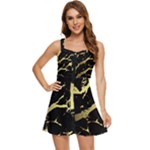 Marble Black, Kiss, Gold, Pretty Ruffle Edge Bra Cup Chiffon Mini Dress