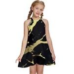 Marble Black, Kiss, Gold, Pretty Kids  Halter Collar Waist Tie Chiffon Dress