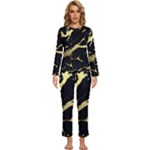 Marble Black, Kiss, Gold, Pretty Womens  Long Sleeve Lightweight Pajamas Set