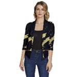 Marble Black, Kiss, Gold, Pretty Women s Draped Front 3/4 Sleeve Shawl Collar Jacket