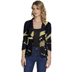 Marble Black, Kiss, Gold, Pretty Women s One-Button 3/4 Sleeve Short Jacket