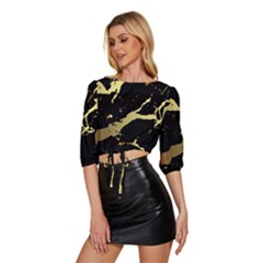 Mid Sleeve Drawstring Hem Top 