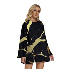 Round Neck Long Sleeve Bohemian Style Chiffon Mini Dress 