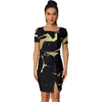 Marble Black, Kiss, Gold, Pretty Fitted Knot Split End Bodycon Dress