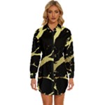 Marble Black, Kiss, Gold, Pretty Womens Long Sleeve Shirt Dress