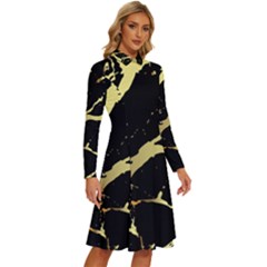 Long Sleeve Shirt Collar A-Line Dress 