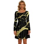 Marble Black, Kiss, Gold, Pretty Long Sleeve Wide Neck Velvet Dress