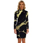 Marble Black, Kiss, Gold, Pretty Long Sleeve Shirt Collar Bodycon Dress