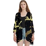 Marble Black, Kiss, Gold, Pretty Open Front 3/4 Sleeve Batwing Chiffon Cardigan Kimono